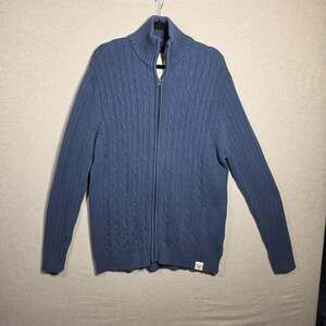 Company 81 Cable Knit Cardigan Mens XL 100% Cotton Full Zip Blue Fisherman
